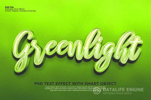 Editable greenlight text 3d effect photoshop green color