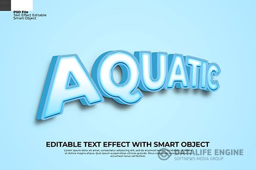 Editable aquatic text 3d effect photoshop blue color