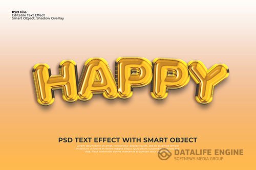 Editable happy text 3d effect photoshop