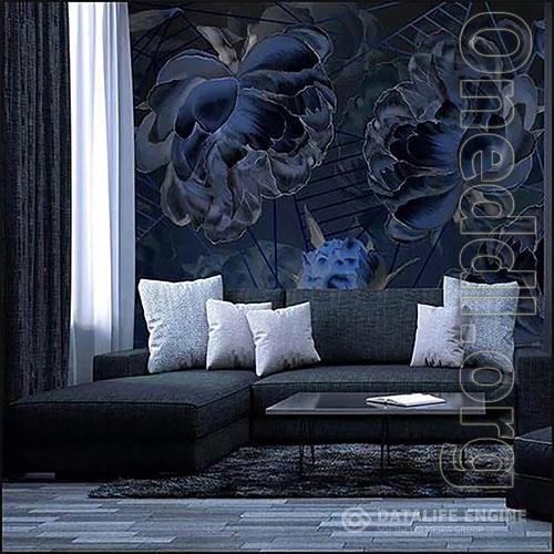 3D texture Large dark peonies