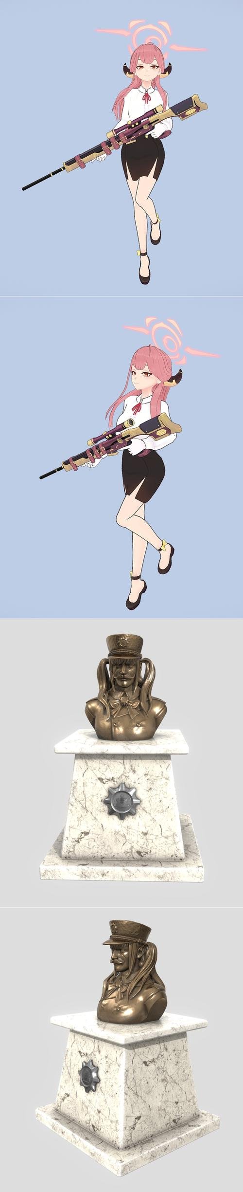 Blue Archive and Renkawa Cherino Bronze statue – 3D Print