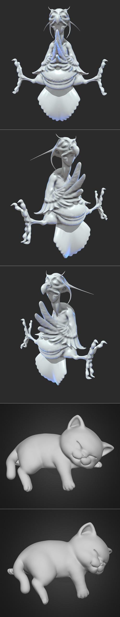 Eagle Zen Meditate and Cute Sleepy Kitten – 3D Print